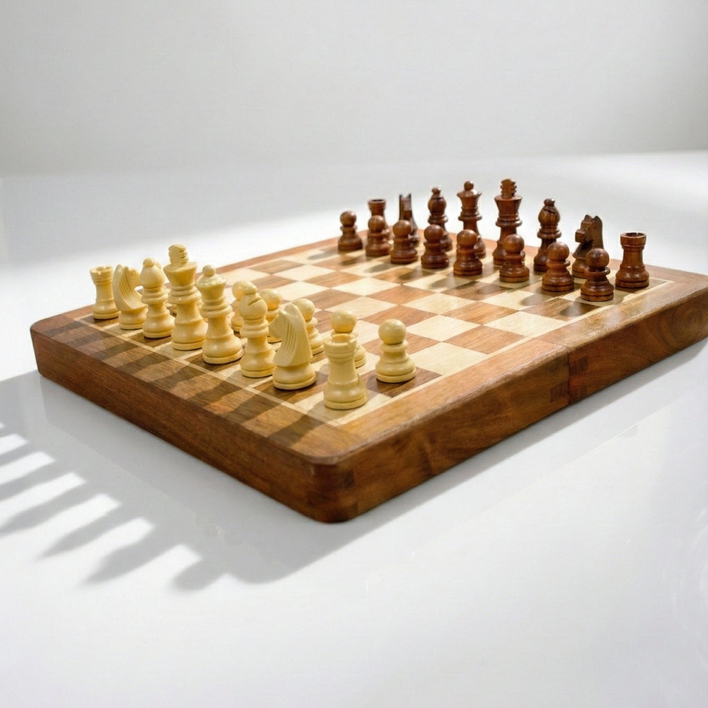 Claptales wooden magnetic chess board set 10x10 inch with pieces front view