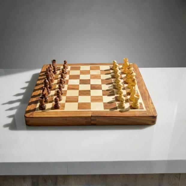 Claptales 12 inch wooden magnetic chess board set with pieces large size front view